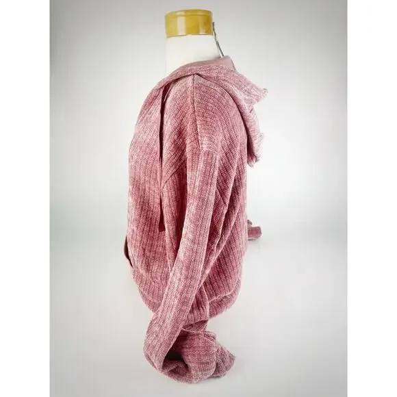 NWT Mauve Pink Chenille V-Neck Hoodie Slouchy Sleeve Relaxed Preppy Boho SZ M - Picture 6 of 7
